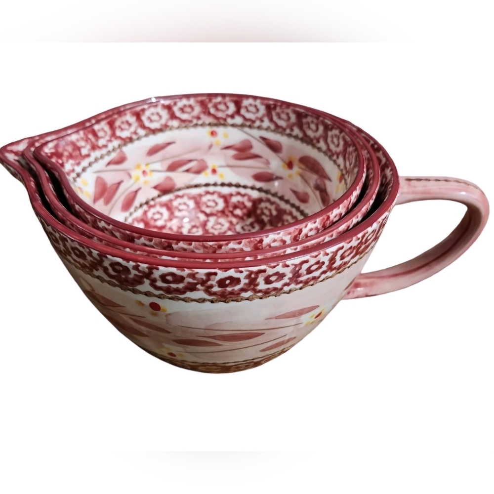 Temp-tations Presentable Ovenware Cranberry Floral Three Bowl Set 1.5qt, 1qt, .5